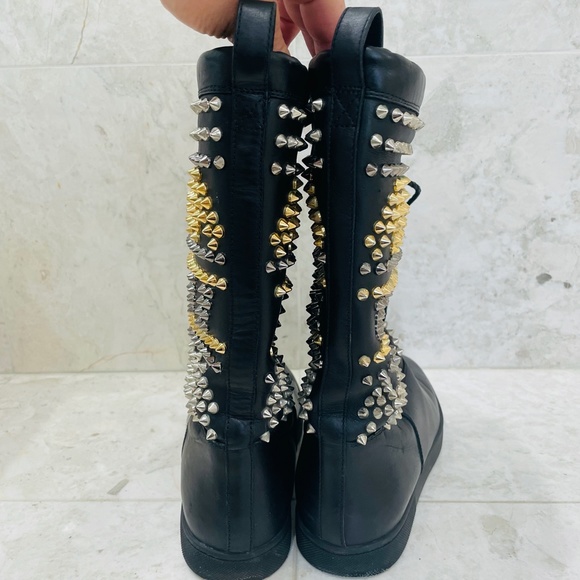 LOUBOUTIN {38} Boots Leather Studded Accents Lace-Up Boots - Picture 4 of 16